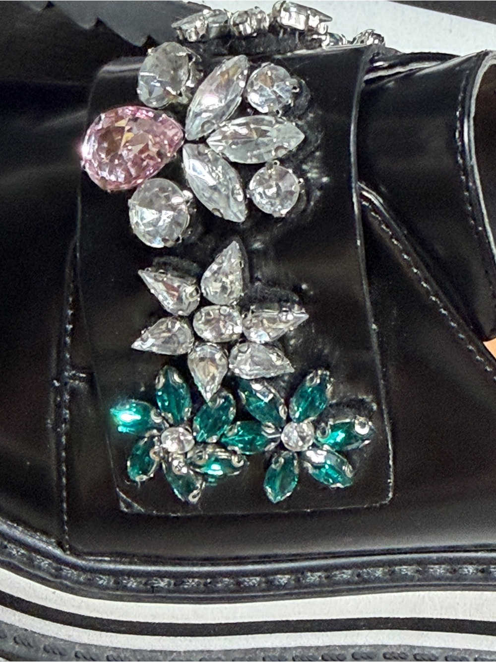 Zara Trafaluc Jeweled Platform Loafers Black Rhinestone Floral Shoes EU 39 US 8 - Picture 7 of 14